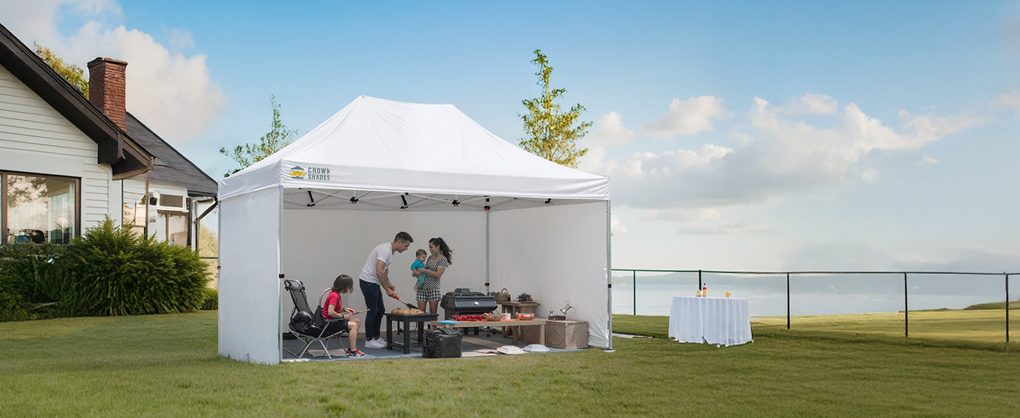 Fall outdoor canopy setup by Crown Shades