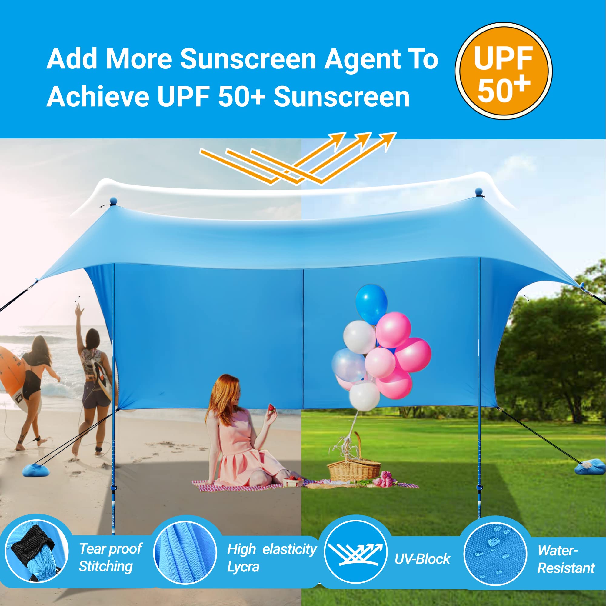 Refugio Solar de Playa 10x10 - Pala de Arena, Postes Telescópicos, Estacas para el Suelo - BT100, BT49