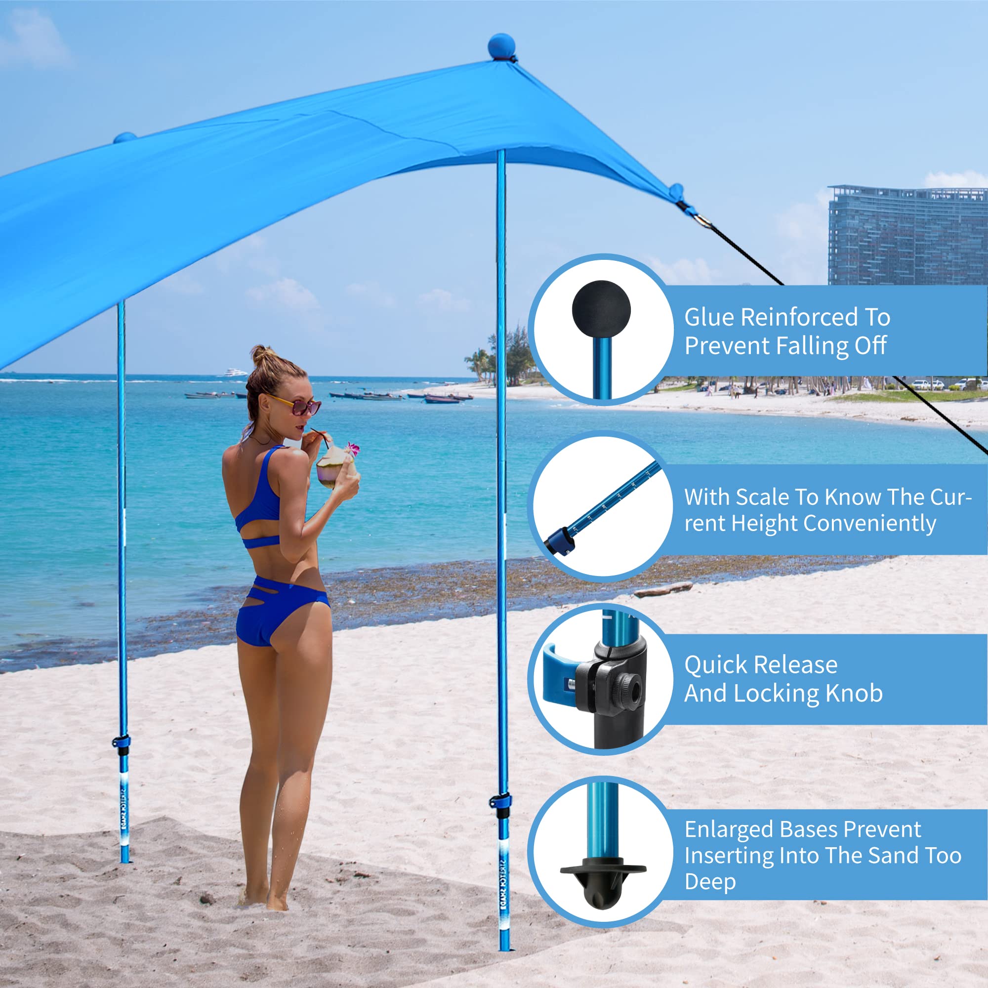 Refugio Solar de Playa 10x10 - Pala de Arena, Postes Telescópicos, Estacas para el Suelo - BT100, BT49