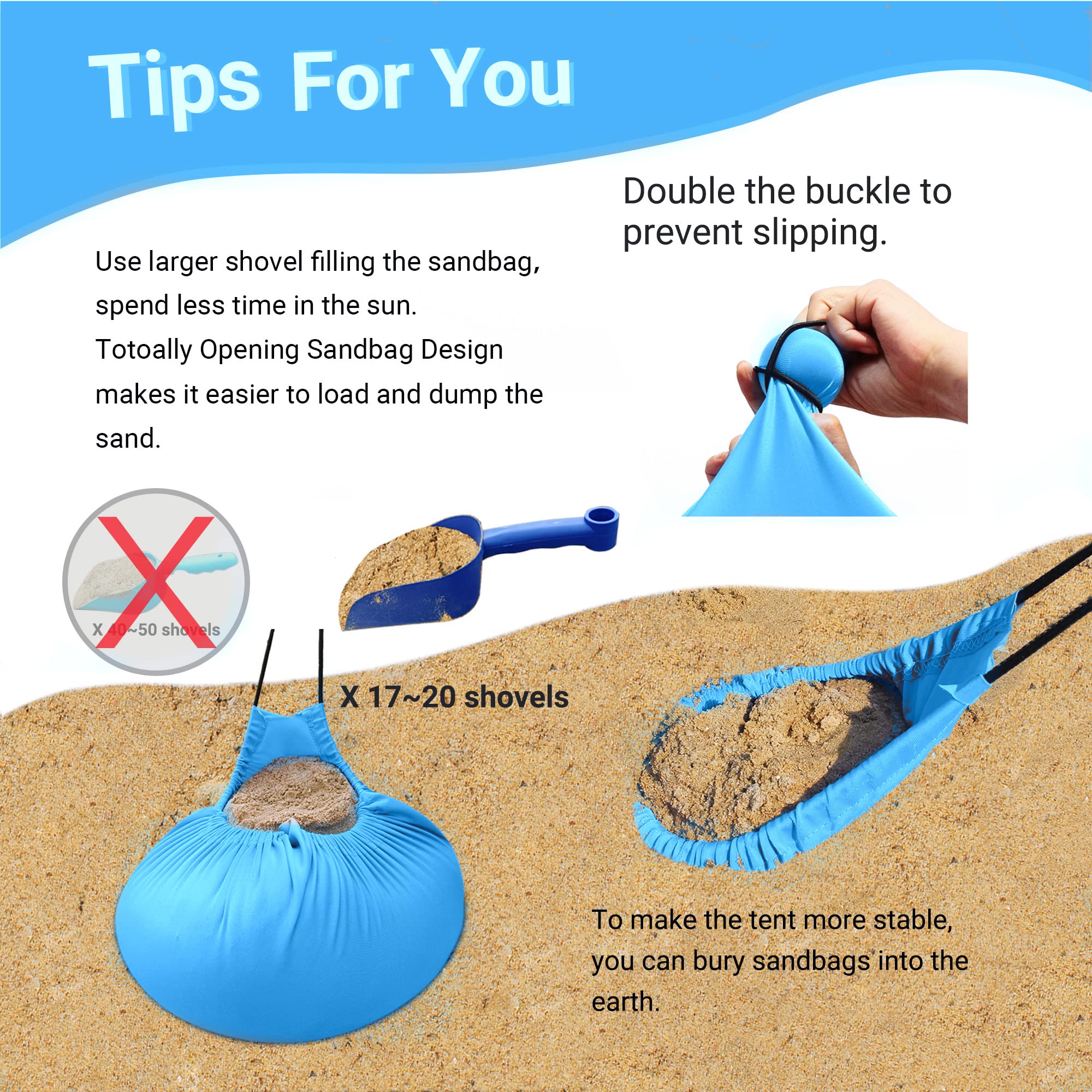 Refugio Solar de Playa 10x10 - Pala de Arena, Postes Telescópicos, Estacas para el Suelo - BT100, BT49