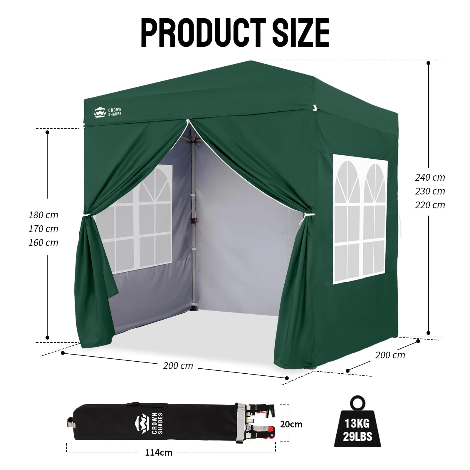 Abri tonnelle pliante robuste – 2 m x 2 m avec panneaux latéraux