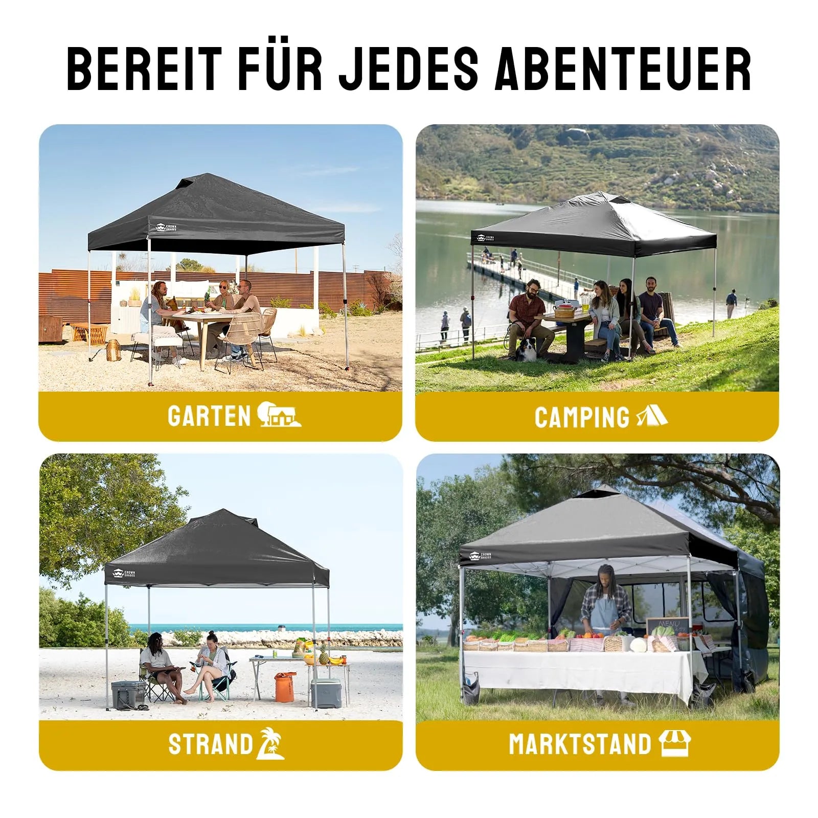 Pop-Up Faltpavillon 3 × 3 m – Wasserdicht, UV50+, Höhenverstellbar, mit Seitenteilen