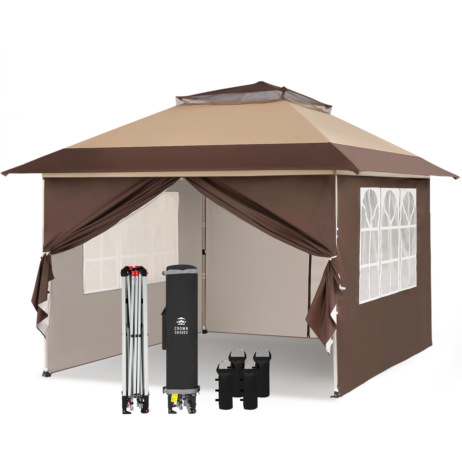 zelt schuppen 4m x 4m Pop-up-Pavillon mit Seitenwänden – Wasserdichter Gartenschutz –  Crown Shades