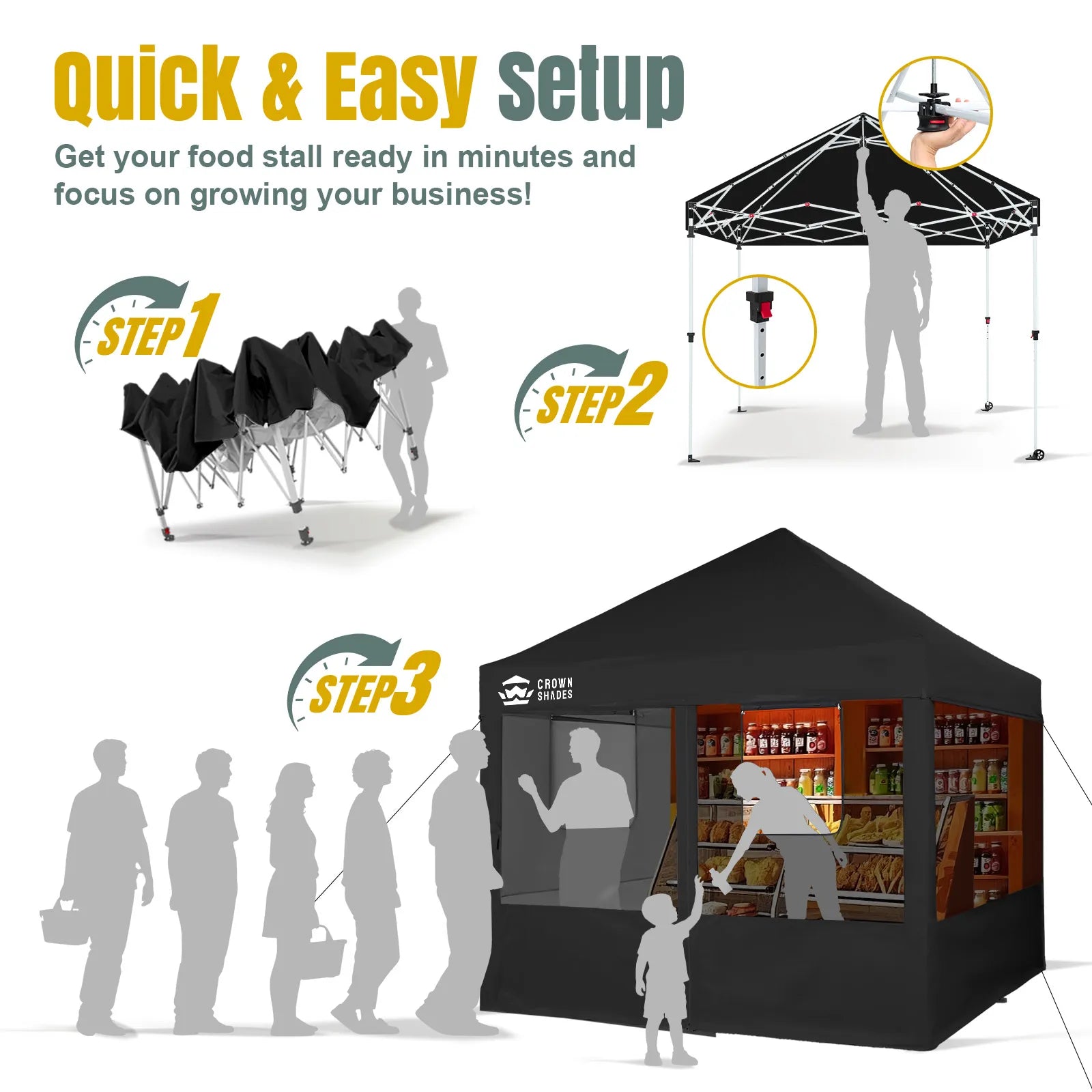 10x10 Pop-Up-Überdachung mit 4 Food-Stand-Seitenwand-Kit