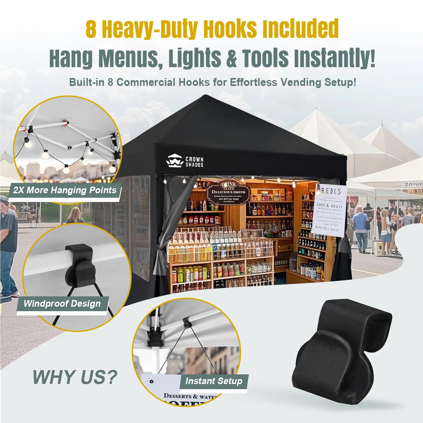 10x10 Pop-Up-Überdachung mit 4 Food-Stand-Seitenwand-Kit