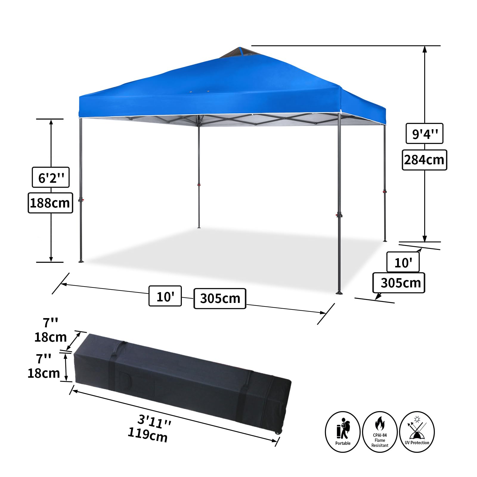 Carpa plegable 10x10 con bolsa de transporte – Refugio portátil para deportes y eventos