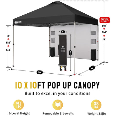 panel system zelt Baldachin-Zelt, 10 x 10 Zoll, Pop-Up-Überdachung, Schatten für den Außenbereich, mit Seitenwandtaschen, Aufbau durch eine Person, Mittelverriegelung – Crown Shades