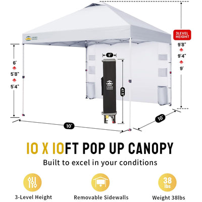 zelt 10 x 20 Baldachin-Zelt, 10 x 10 Zoll, Pop-Up-Überdachung, Schatten für den Außenbereich, mit Seitenwandtaschen, Aufbau durch eine Person, Mittelverriegelung – Crown Shades