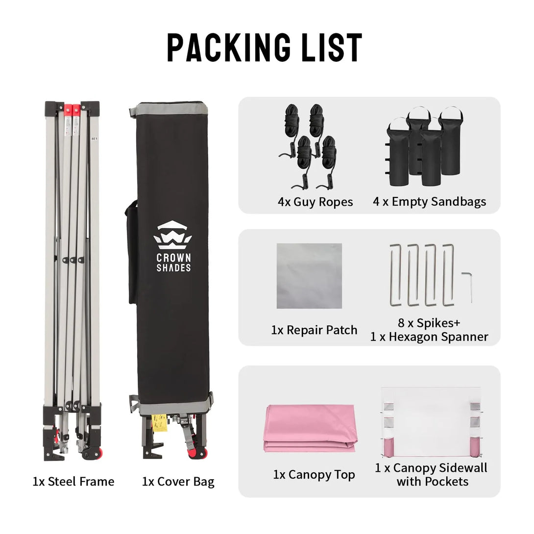 Tente pliante 10x10 et 1 paroi latérale avec organisateur