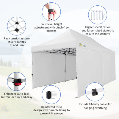 tent levels 10x20 Commercial Pop Up Canopy Heavy Duty Tent with 4 Sidewalls