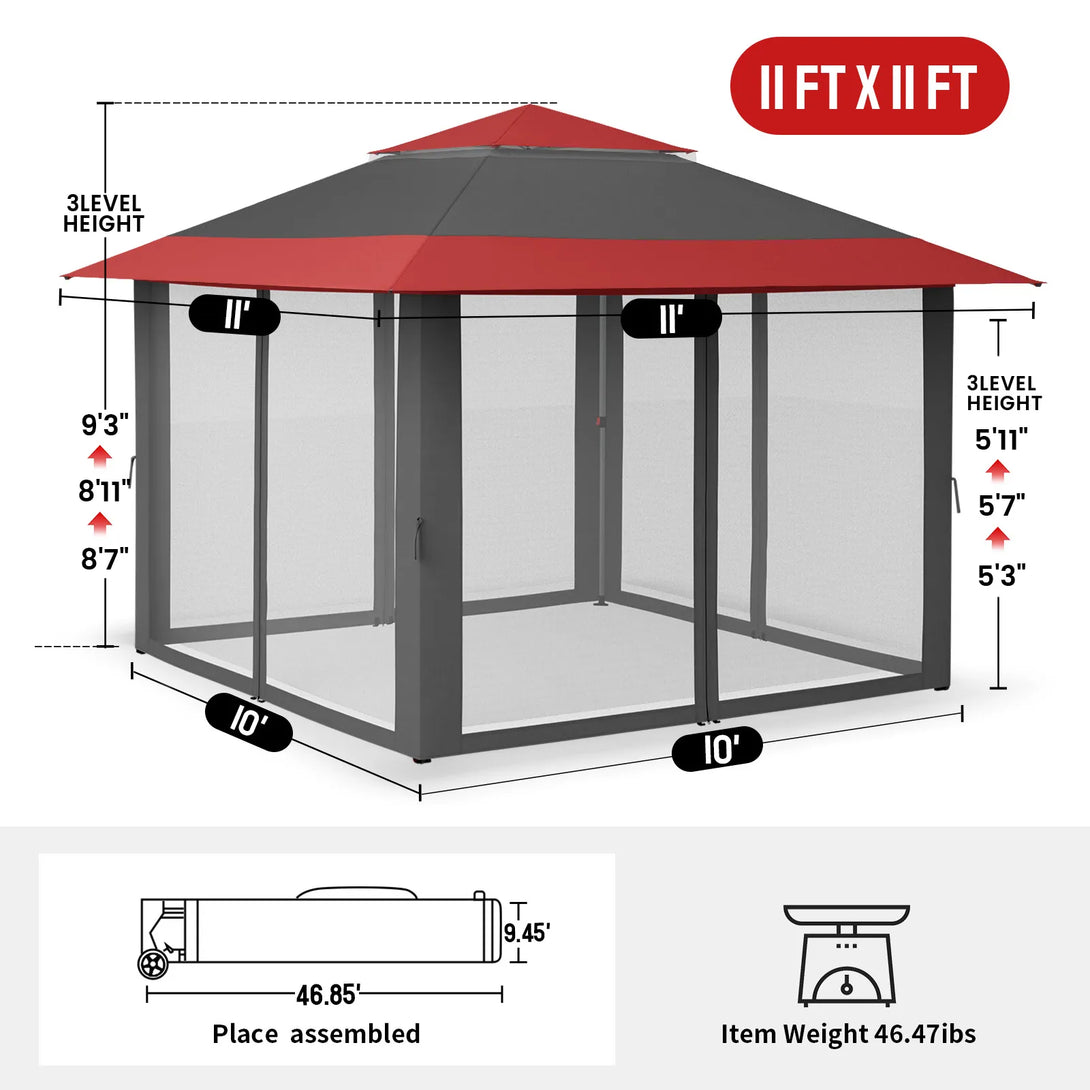 Tente de tonnelle pop-up 11x11 avec murs en maille