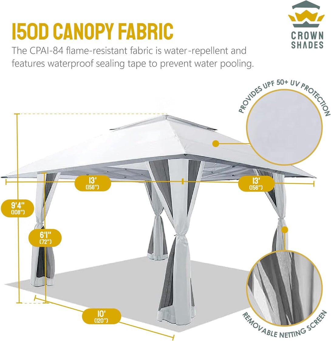 13x13 Pop Up Gazebo Canopy Tent - Outdoor Patio & Backyard Shelter