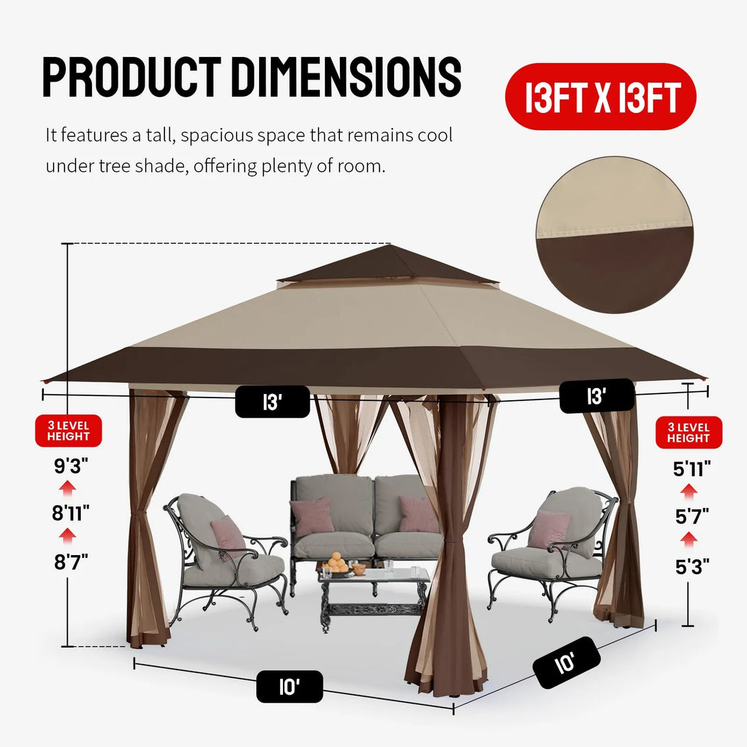 13x13 Pop Up Gazebo Canopy Tent - Outdoor Patio & Backyard Shelter