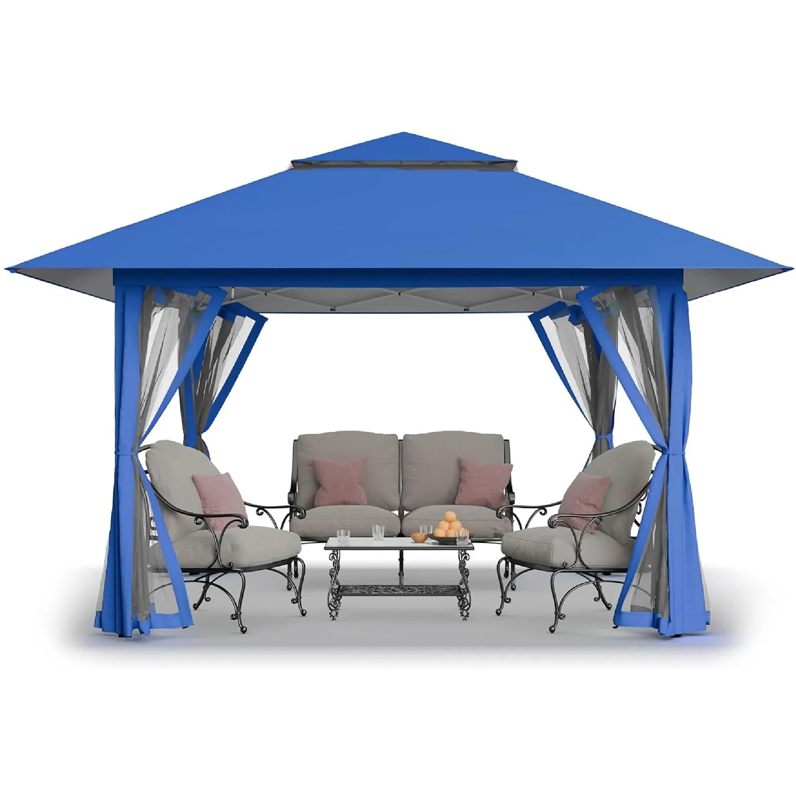 13 Ft. W x 13 Ft. D Outdoor Gazebo for Backyard & Patio Lawn with Netting Gray Crown Shades Roof Color: Gray Size: 13' W x 13' D
