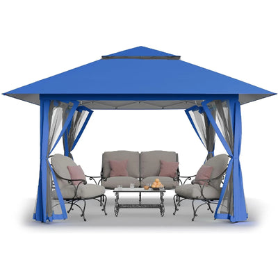 13 Ft. W x 13 Ft. D Outdoor Gazebo for Backyard & Patio Lawn with Netting Gray Crown Shades Roof Color: Gray Size: 13' W x 13' D