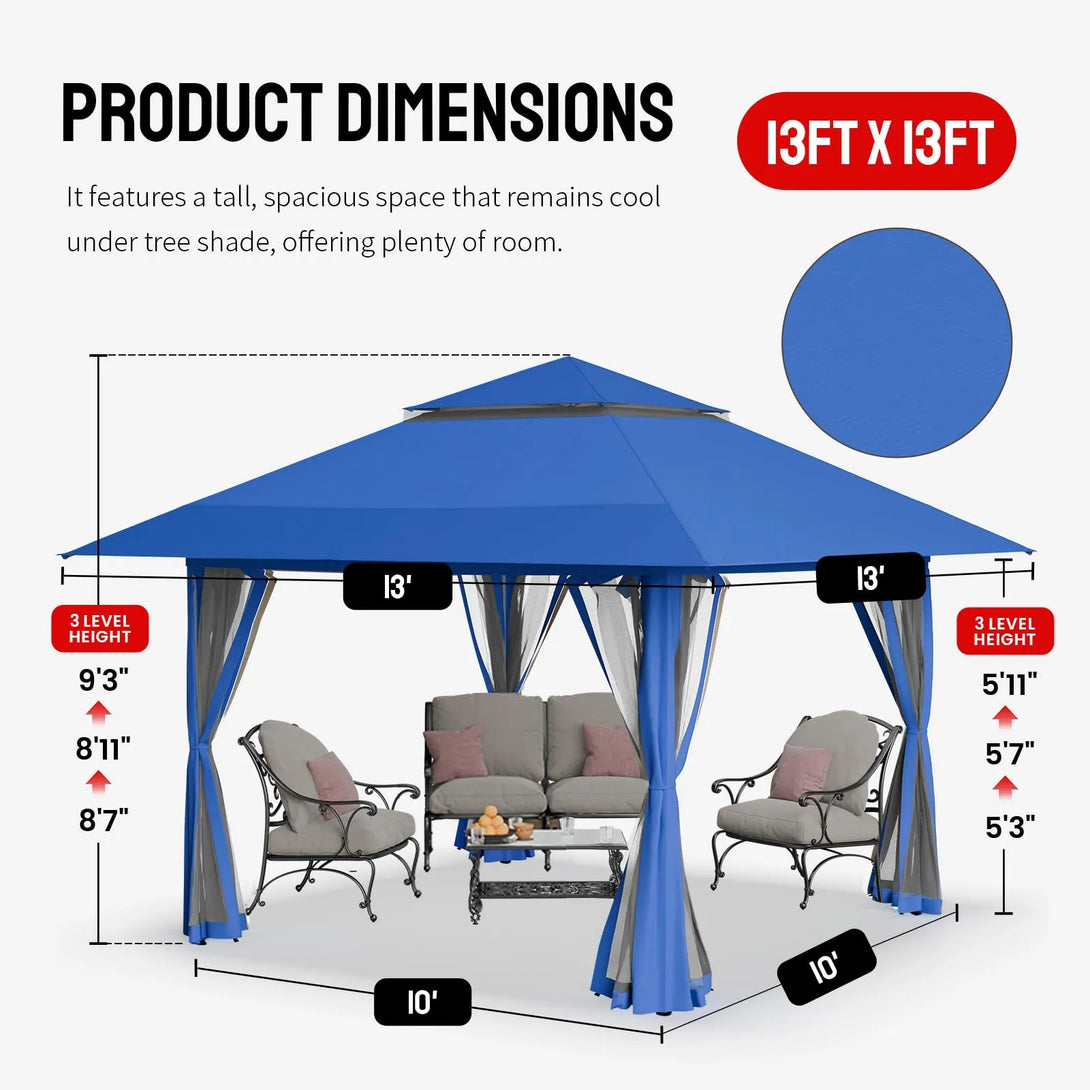 13x13 Pop Up Gazebo Canopy Tent - Outdoor Patio & Backyard Shelter