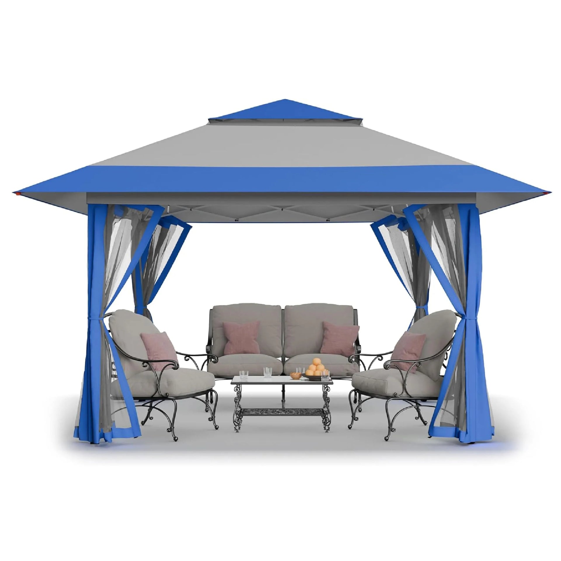 13 Ft. W x 13 Ft. D Outdoor Gazebo for Backyard & Patio Lawn with Netting Gray Crown Shades Roof Color: Gray Size: 13' W x 13' D