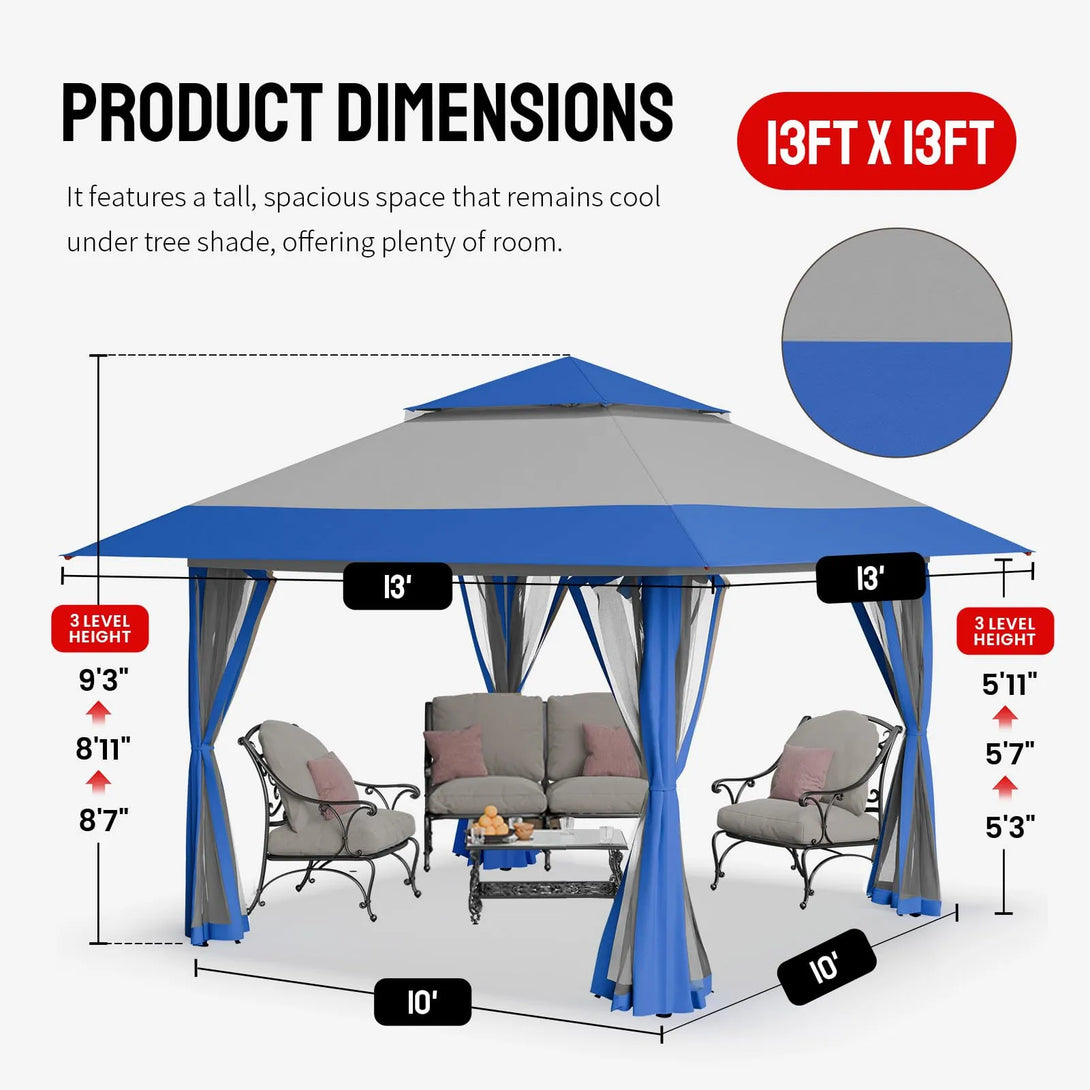 13x13 Pop Up Gazebo Canopy Tent - Outdoor Patio & Backyard Shelter