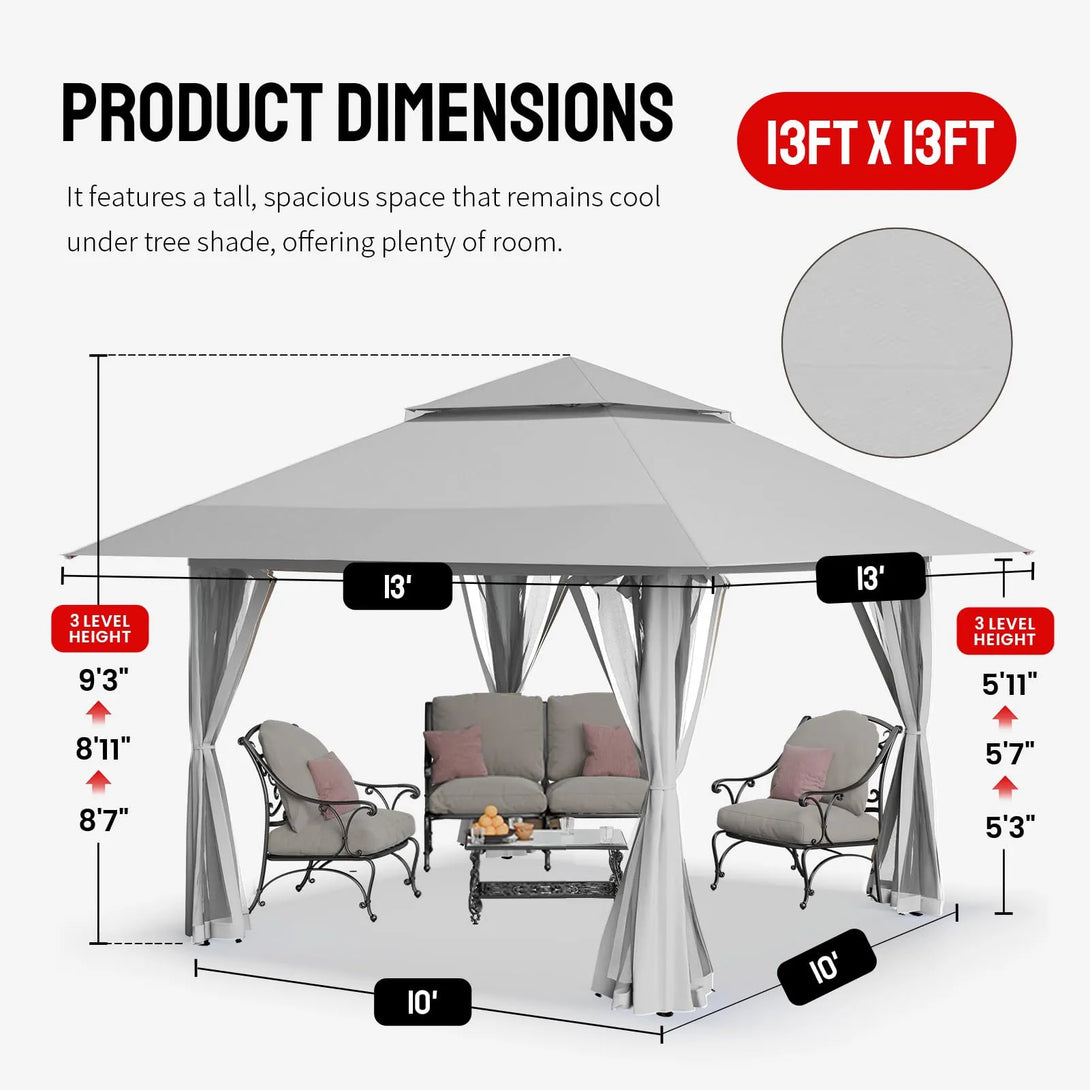 13x13 Pop Up Gazebo Canopy Tent - Outdoor Patio & Backyard Shelter