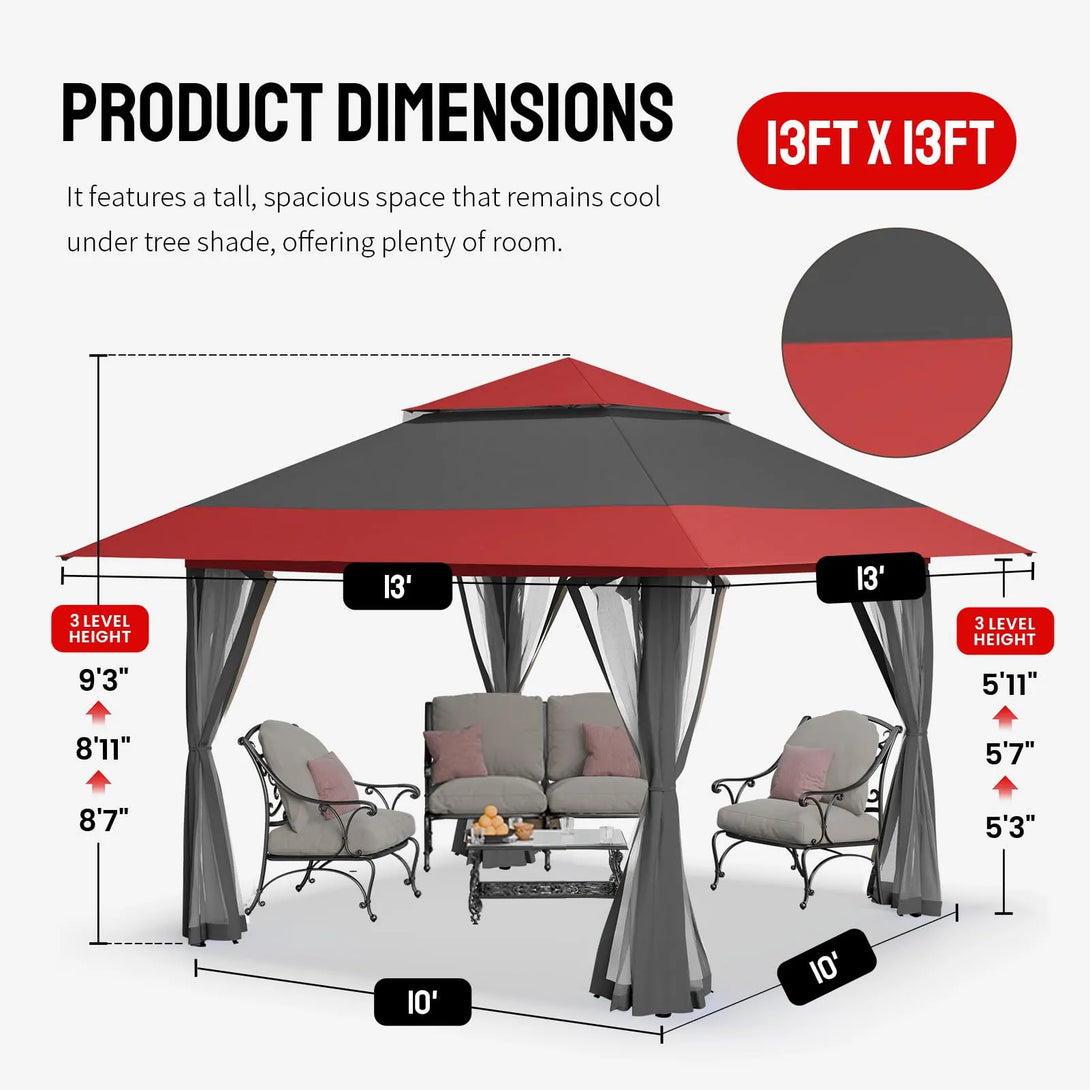 13x13 Pop Up Gazebo Canopy Tent - Outdoor Patio & Backyard Shelter