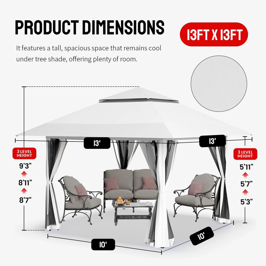 13x13 Pop Up Gazebo Canopy Tent - Outdoor Patio & Backyard Shelter