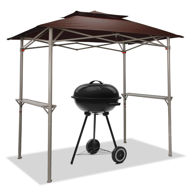 CROWN SHADES Grill Gazebo 8 x 5 Double Tiered Outdoor BBQ Gazebo Canopy with Two Handy Shelves