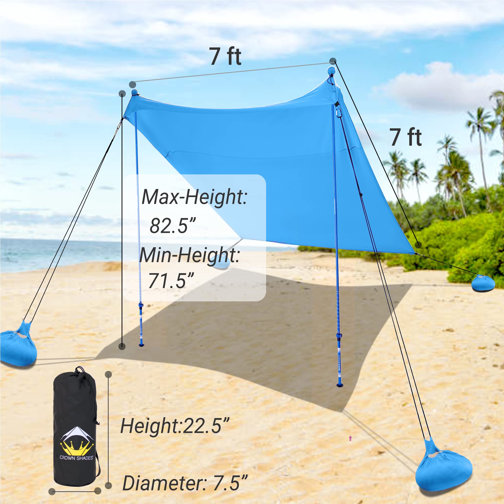 Refugio Solar de Playa 10x10 - Pala de Arena, Postes Telescópicos, Estacas para el Suelo - BT100, BT49