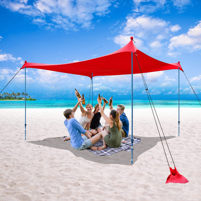 sun shade tent CROWN SHADES Pop Up Beach Tent Sun Shelter UPF50+ With Sand Shovel, G Red / 10x10 With 4 Poles