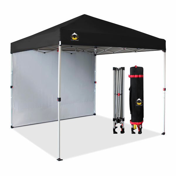 CROWN SHADES Canopy Tent 8x8 Pop Up Canopy Outdoor Shade with One Sidewall, Easy Up Sun Shelter with Patented One Person Set Up Center Lock, Portable Instant Camping Beach Canopy Tents