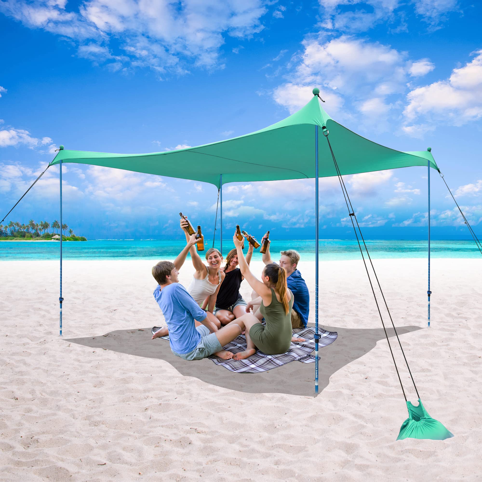 CROWN SHADES Pop Up Beach Tent Sun Shelter UPF50+ with Sand Shovel