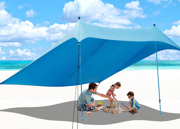 CROWN SHADES Pop Up Beach Tent Sun Shelter UPF50+ with Sand Shovel, Ground Pegs and Telescopic Poles, Outdoor Shade for Camping Trips, Fishing, Backyard Fun or Picnics