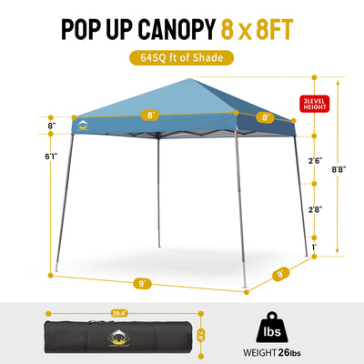 canopy tent dimensions CROWN SHADES 8x8 Instant Pop-Up Canopy Tent - One-Push CenterLOK™ Tech – Crown Shades
