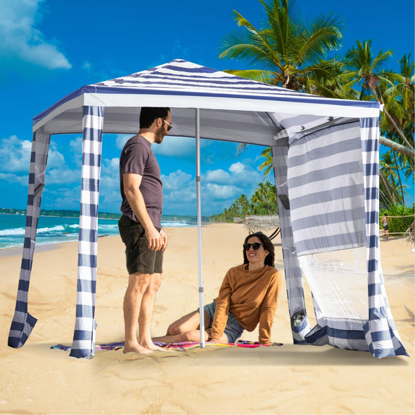 CROWN SHADES 6.5' x 6.5' Beach Cabana Easy Setup Pop Up Tent Sun Shelter Beach Shade with One Sidewall and More Pockets