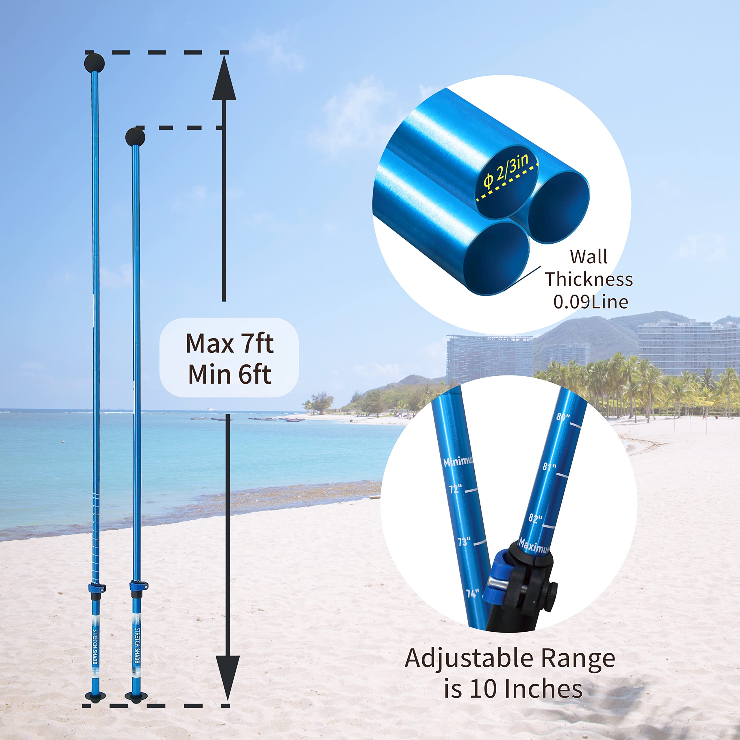 Refugio Solar de Playa 10x10 - Pala de Arena, Postes Telescópicos, Estacas para el Suelo - BT100, BT49