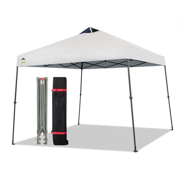 CROWN SHADES 9x9 Pop Up Canopy - Beach Tent with One Push Setup - Easy Outdoor Sun Shade for Events, Parties, Camping - Gazebo with STO-N-Go Cover Bag, Silver Coated Top