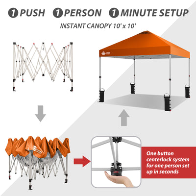 Crown Shades 10x10 Pop Up Canopy Tent, Outdoor Shelter with Wheeled Bag, Orange