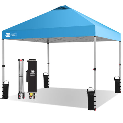 zelt gestreift 10x10 Pop-Up-Überdachungszelt, patentiertes One-Push-Pop-Up-Zelt mit Tragetasche auf Rädern – Crown Shades