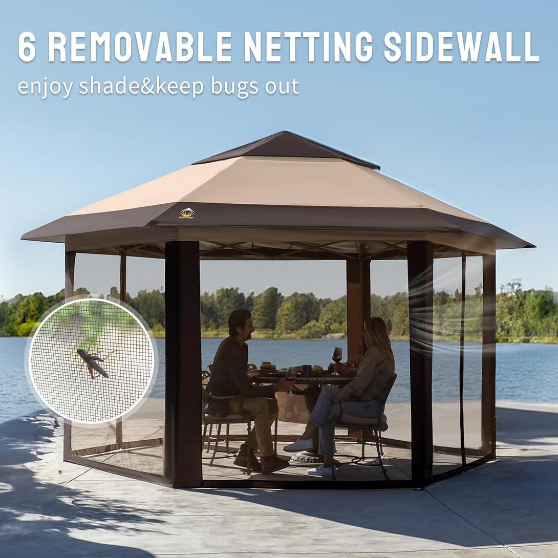 13x13 Pop Up Gazebo - 6-Sided Canopy Tent with Mosquito Netting