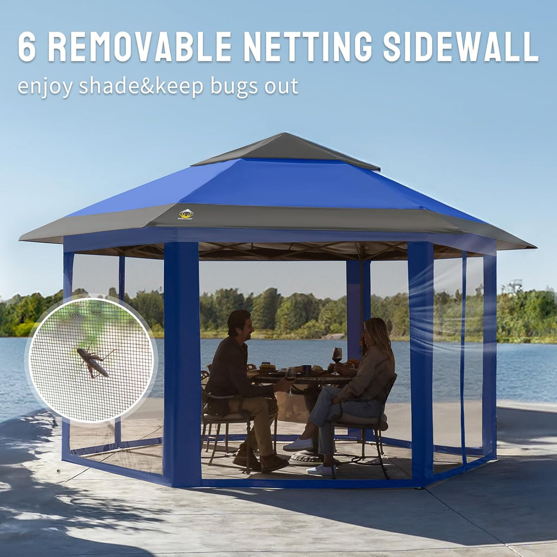13x13 Pop Up Gazebo - 6-Sided Canopy Tent with Mosquito Netting