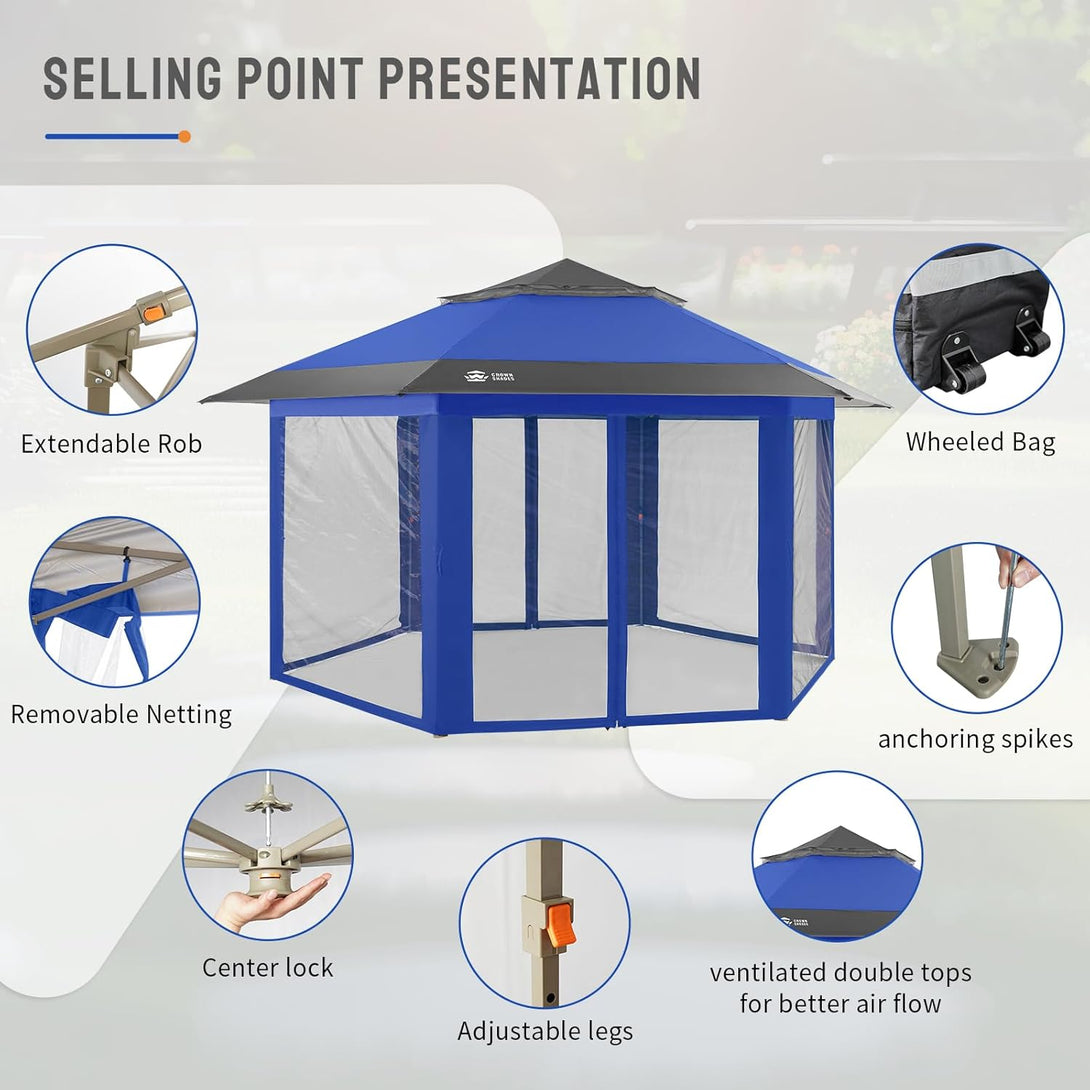 13x13 Pop Up Gazebo - 6-Sided Canopy Tent with Mosquito Netting