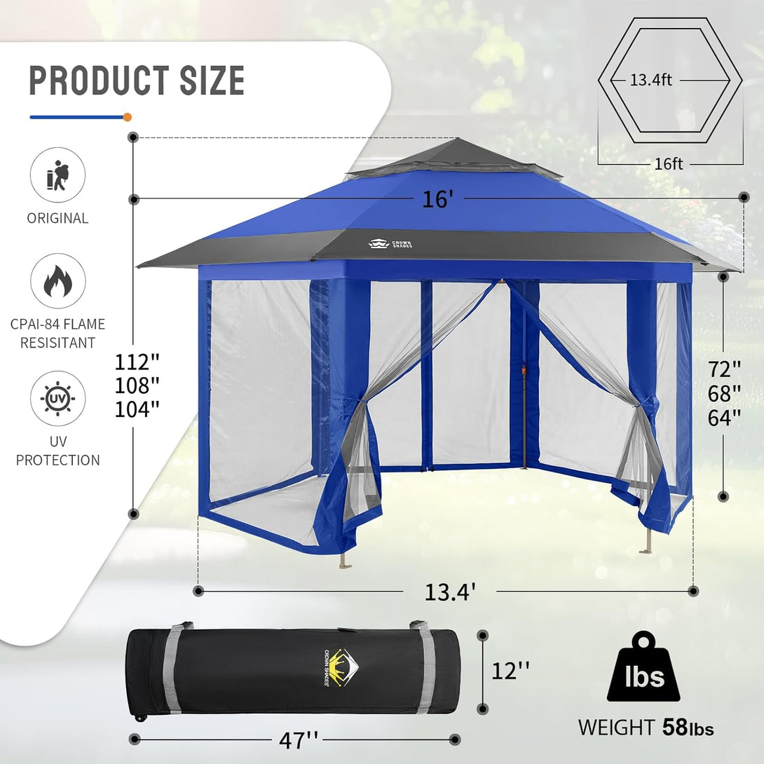 13x13 Pop Up Gazebo - 6-Sided Canopy Tent with Mosquito Netting