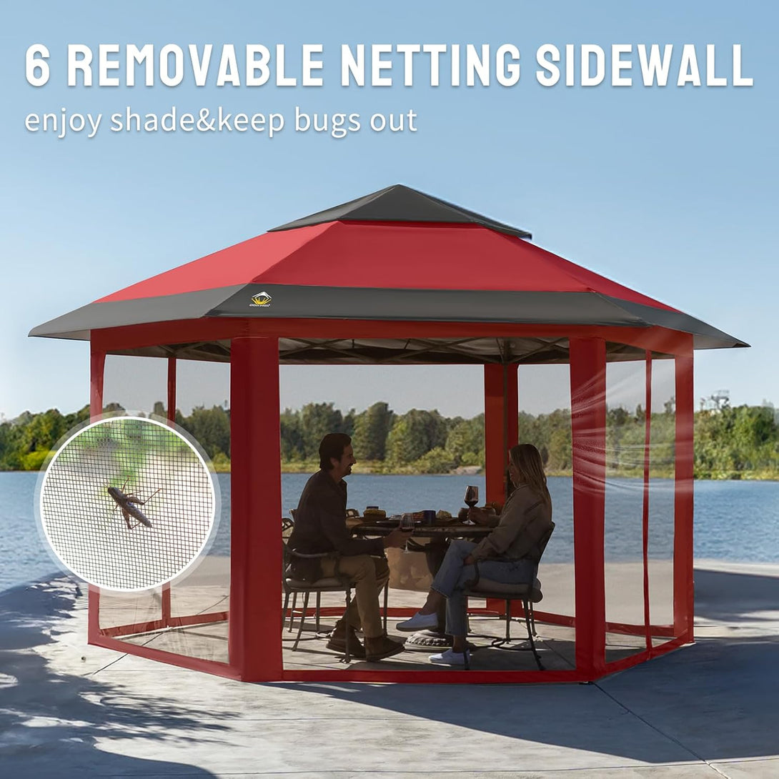 13x13 Pop Up Gazebo - 6-Sided Canopy Tent with Mosquito Netting