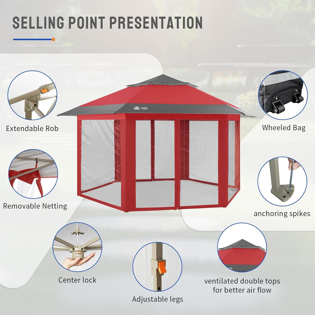 13x13 Pop Up Gazebo - 6-Sided Canopy Tent with Mosquito Netting