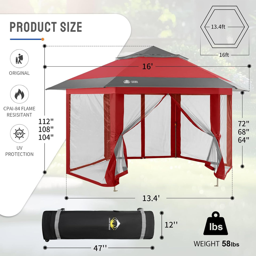 13x13 Pop Up Gazebo - 6-Sided Canopy Tent with Mosquito Netting