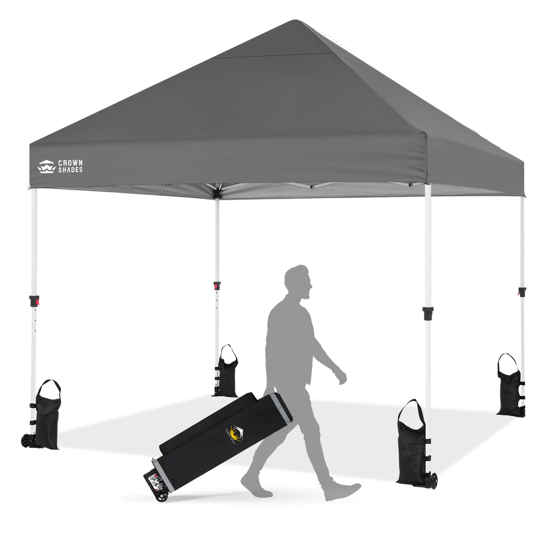 8x8 oder 10x10 kommerzielles Centerlok-Vordach – 4-Zoll-Rad Sto 'N Go, silberbeschichtet, 400D – M64, MP100 