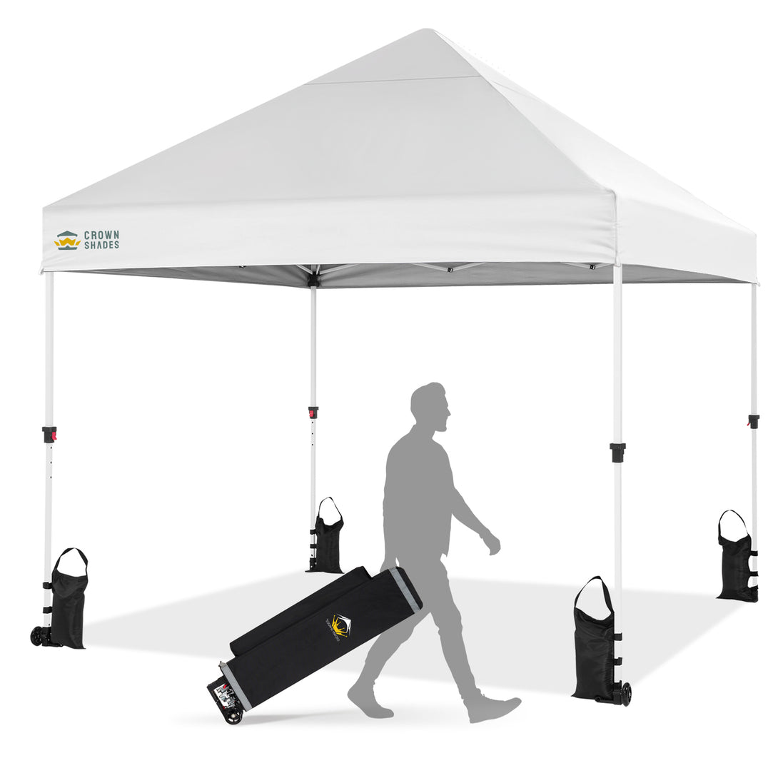 8x8 oder 10x10 kommerzielles Centerlok-Vordach – 4-Zoll-Rad Sto 'N Go, silberbeschichtet, 400D – M64, MP100 
