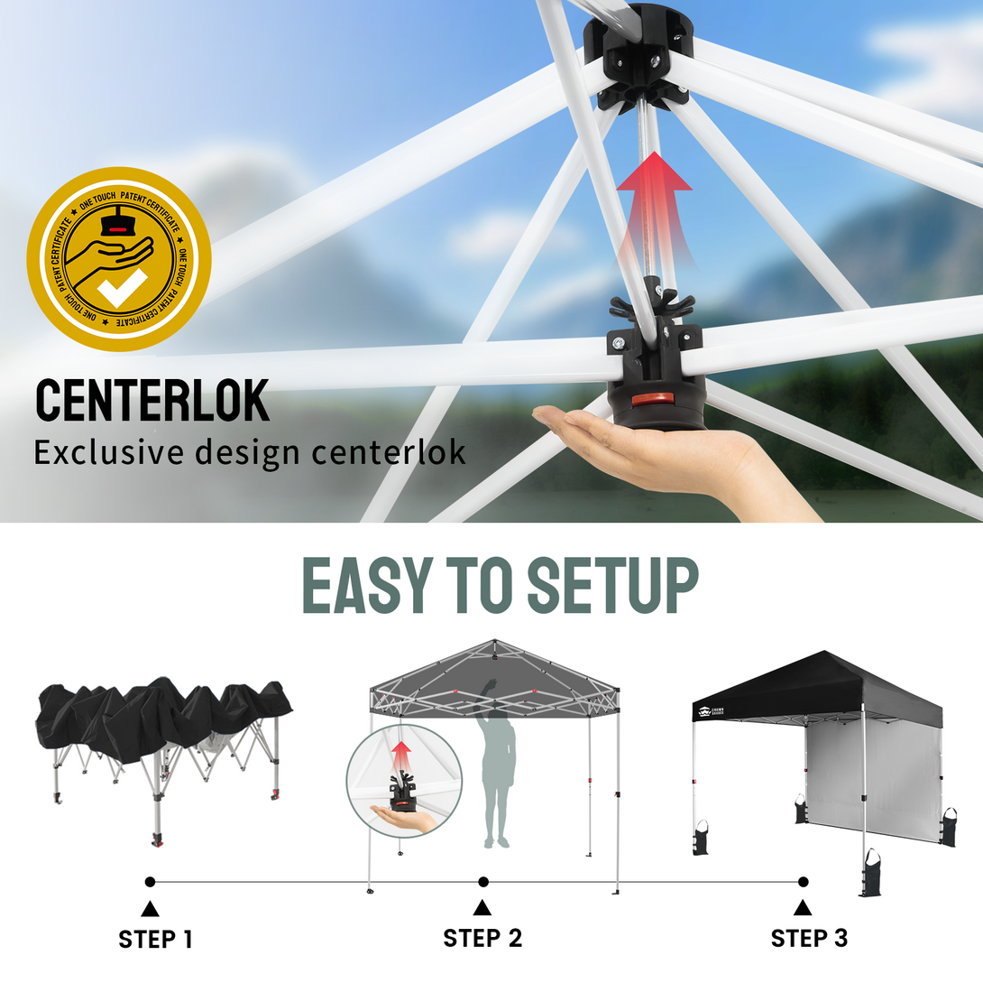 Tente pliante 8x8 avec 1 paroi latérale - Montage One Push CenterLOK™