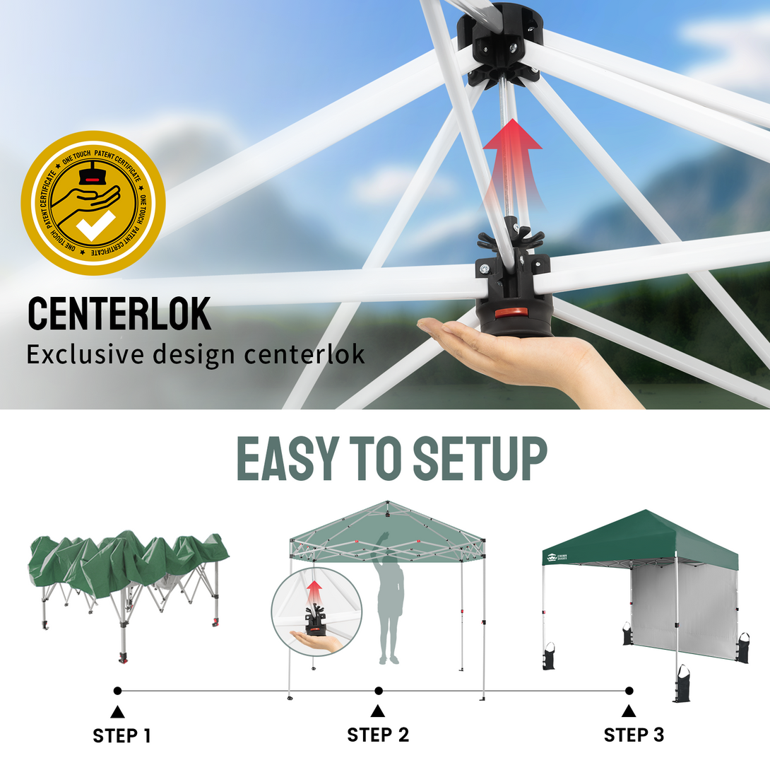 Tente pliante 8x8 avec 1 paroi latérale - Montage One Push CenterLOK™