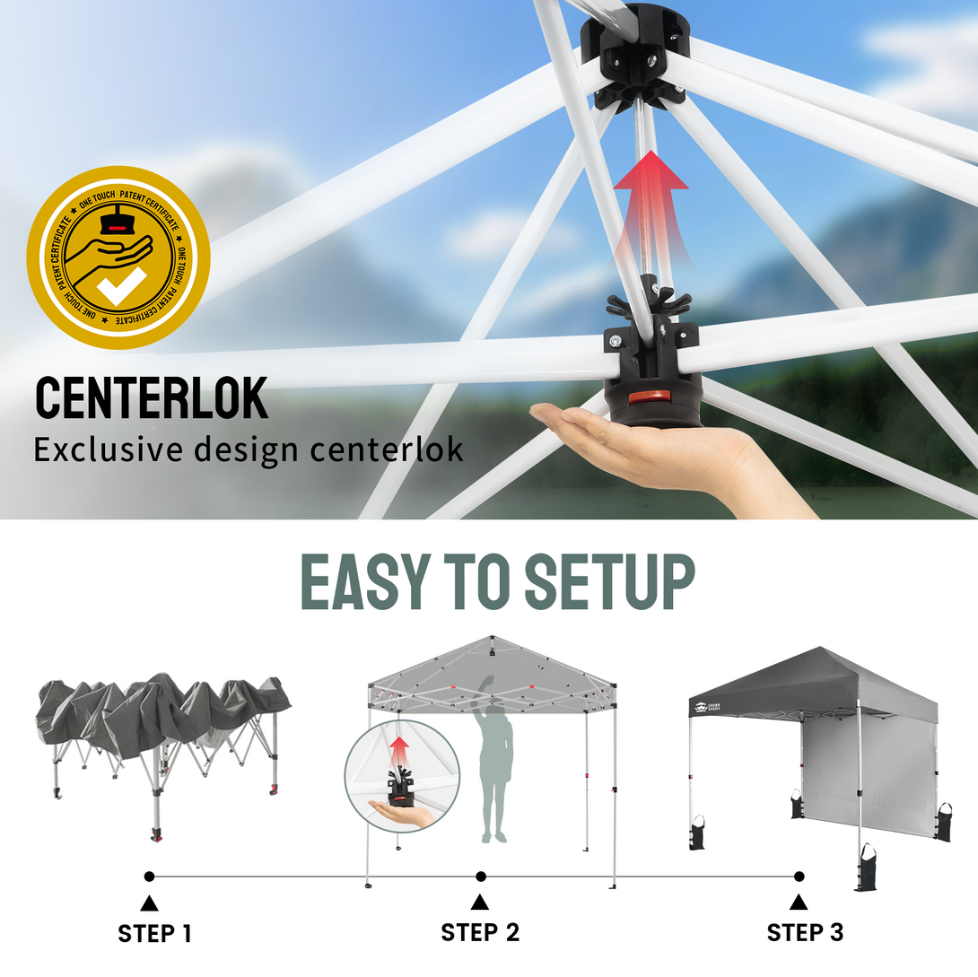 Tente pliante 8x8 avec 1 paroi latérale - Montage One Push CenterLOK™