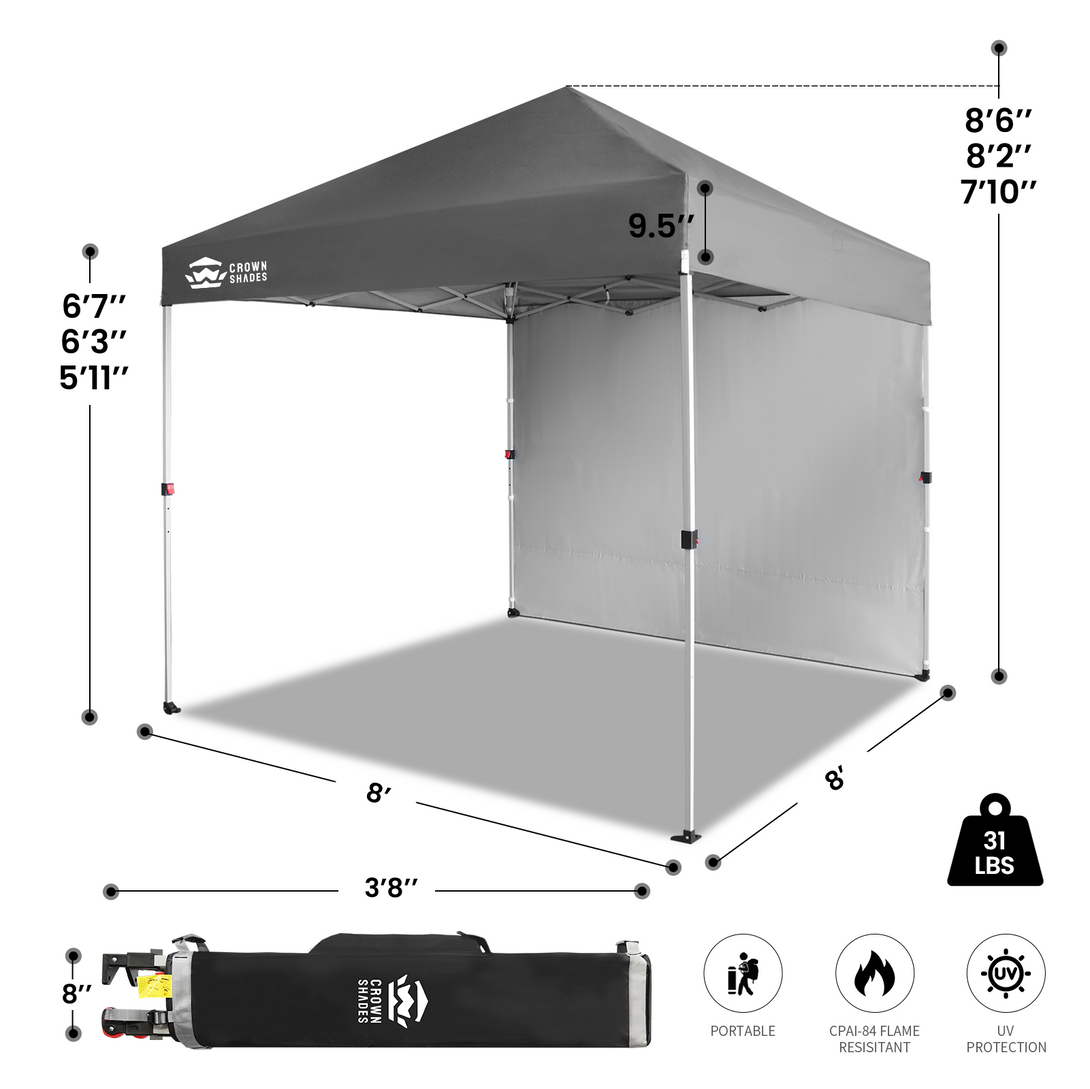 Tente pliante 8x8 avec 1 paroi latérale - Montage One Push CenterLOK™